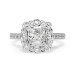 18ct White Gold Vintage Style Diamond Halo Ring