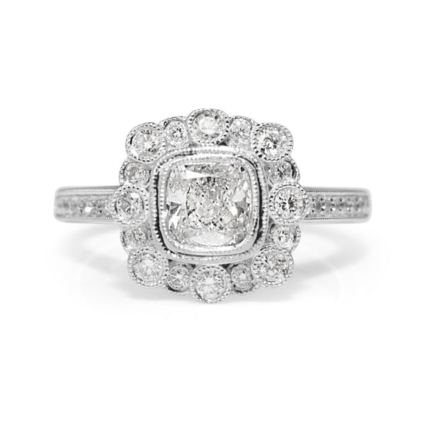 18ct White Gold Vintage Style Diamond Halo Ring