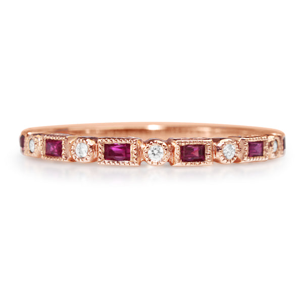 9ct Rose Gold Deco Style Ruby and Diamond Band