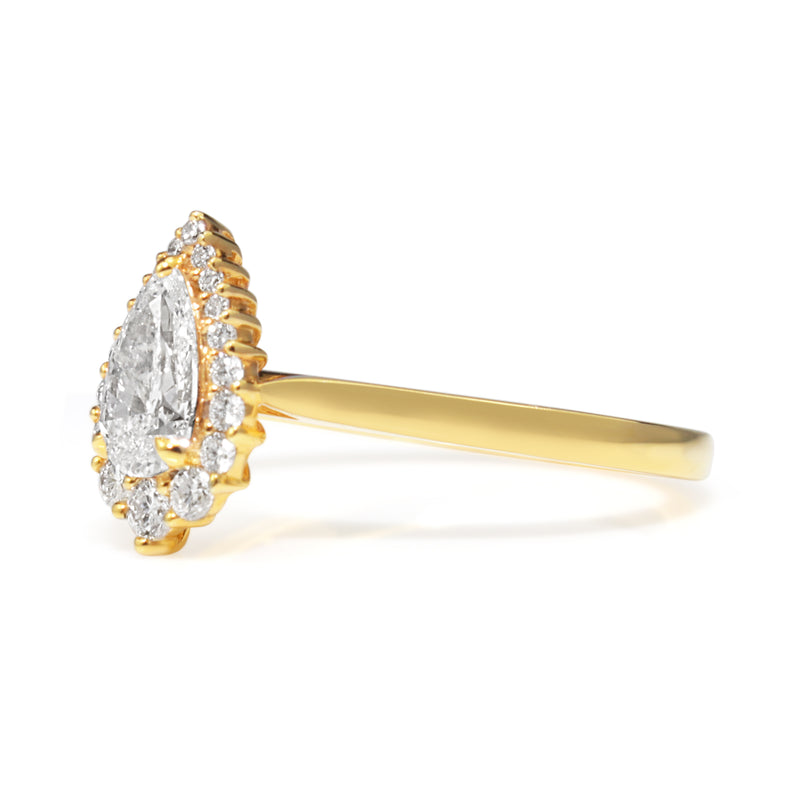 18ct Yellow Gold Graduated Pear Halo Diamond Ring