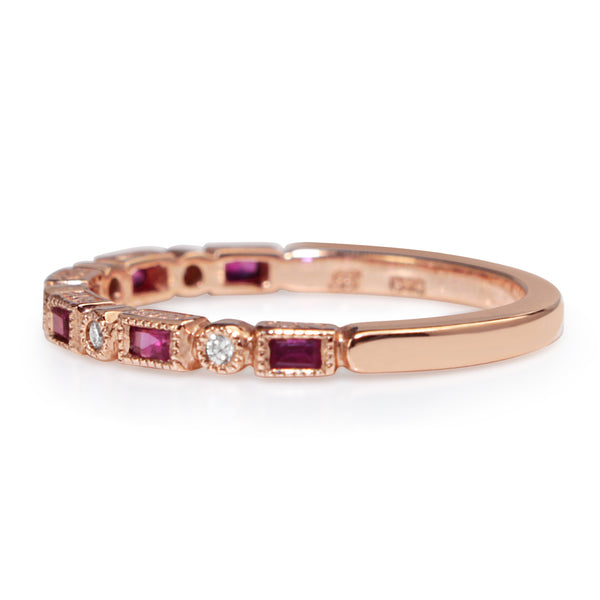 9ct Rose Gold Deco Style Ruby and Diamond Band