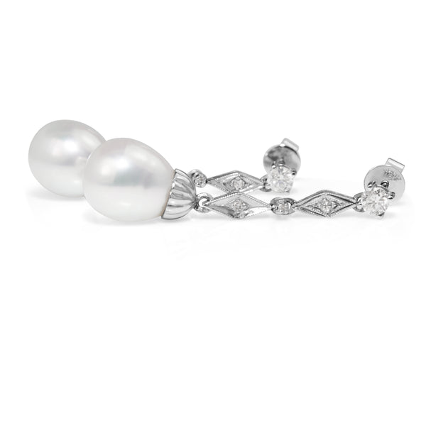 Platinum and 18ct White Gold Diamond and 11mm South Sea Pearl Earrings