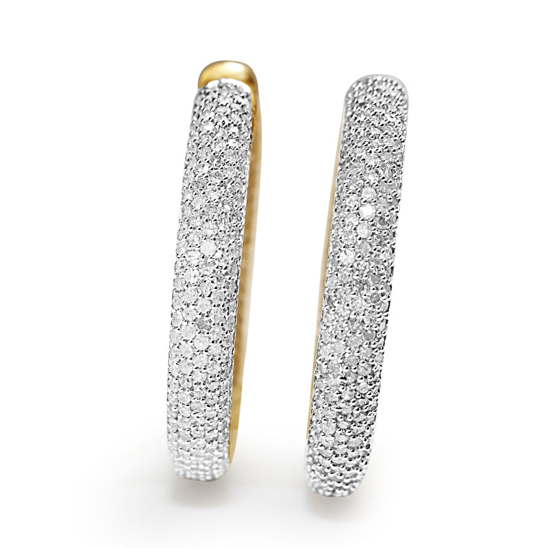 14ct Yellow and White Gold Pavé Diamond Hoop Earrings