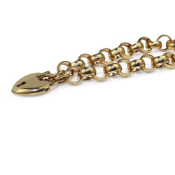 9ct Yellow Gold Belcher Link Bracelet with Heart Padlock Clasp