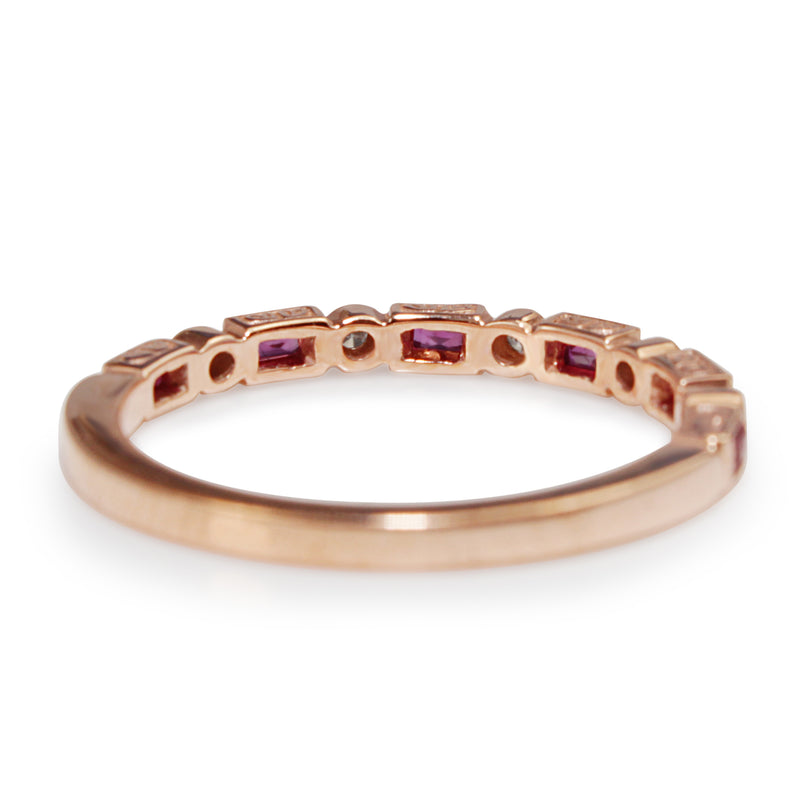 9ct Rose Gold Deco Style Ruby and Diamond Band