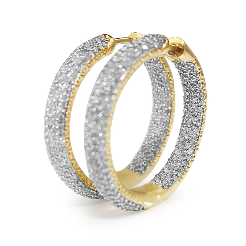 14ct Yellow and White Gold Pavé Diamond Hoop Earrings