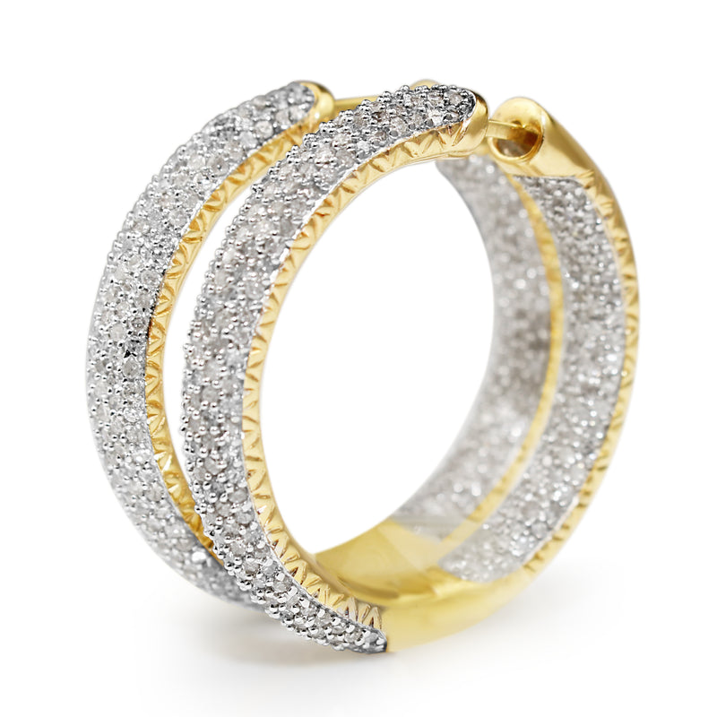 14ct Yellow and White Gold Pavé Diamond Hoop Earrings
