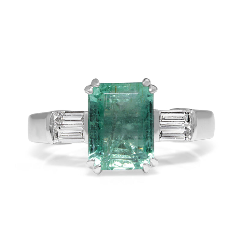 18ct White Gold Emerald and Baguette Diamond Ring