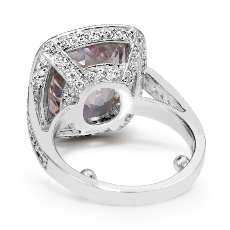 18ct White Gold Kunzite and Diamond Halo Ring