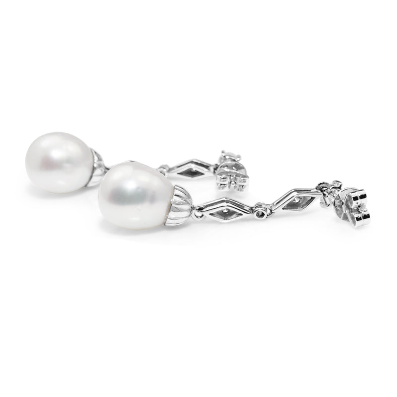 Platinum and 18ct White Gold Diamond and 11mm South Sea Pearl Earrings