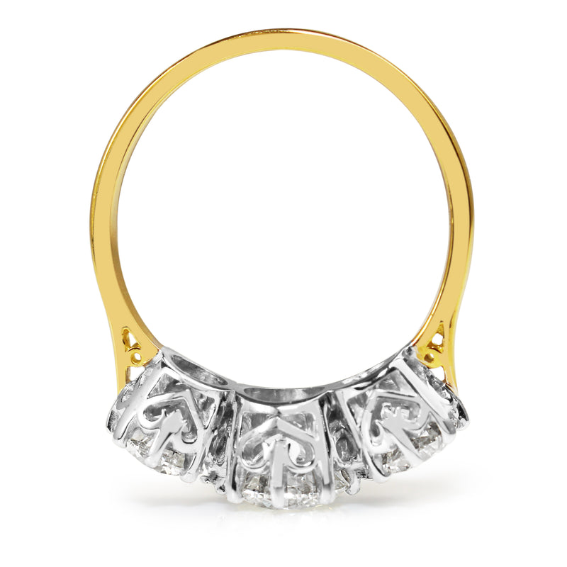 18ct Yellow and White Gold Victorian Style 3 Stone Diamond Ring