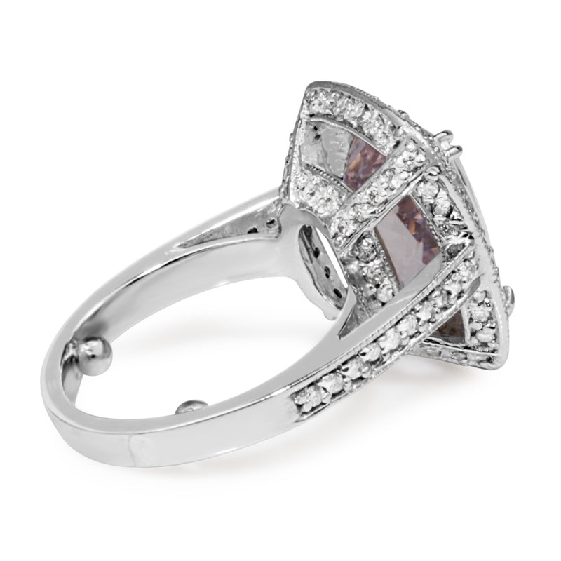 18ct White Gold Kunzite and Diamond Halo Ring