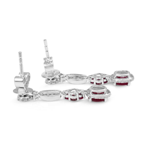 9ct White Gold Ruby and Diamond Drop Earrings