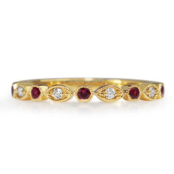 18ct Yellow Gold Ruby and Diamond Vintage Style Band