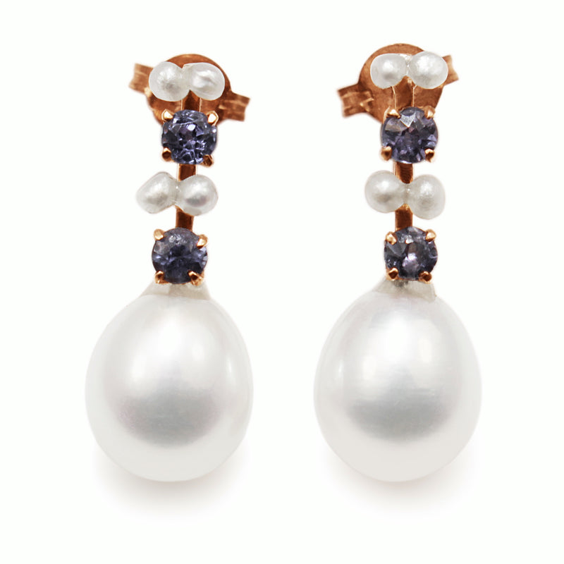 14ct Rose Gold Antique Sapphire and Pearl Earrings