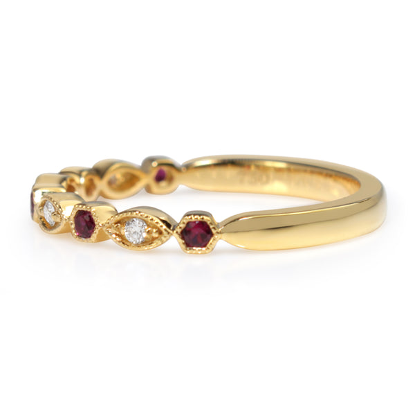 18ct Yellow Gold Ruby and Diamond Vintage Style Band