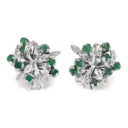 Palladium Emerald and Single Cut Diamond Vintage Earrings