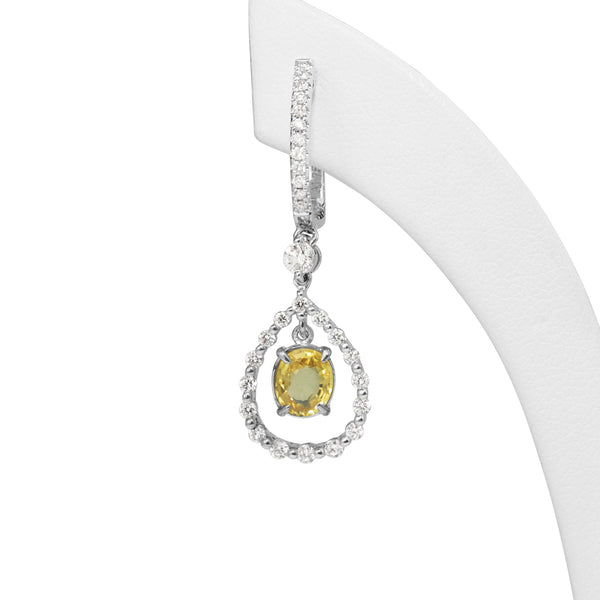 18ct White Gold Yellow Sapphire and Diamond Drop Earrings