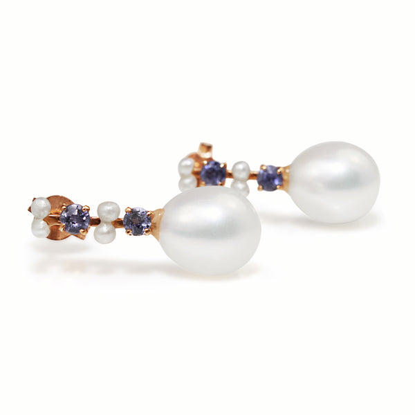 14ct Rose Gold Antique Sapphire and Pearl Earrings