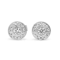 9ct White Gold Diamond Halo Stud Earrings