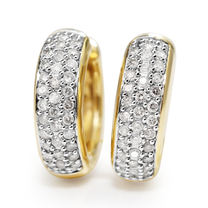 14ct Yellow and White Gold Diamond Hoop Earrings