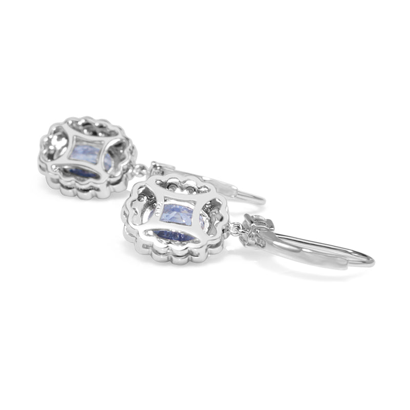 18ct White Gold Sapphire and Diamond Daisy Style Drop Earrings