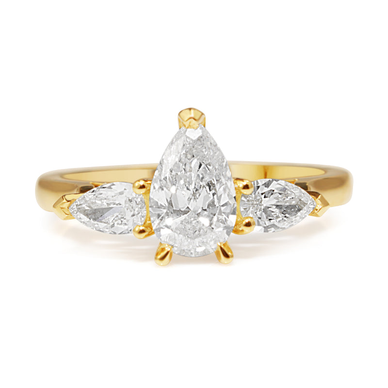 18ct Yellow Gold 3 Stone Pear Diamond Ring