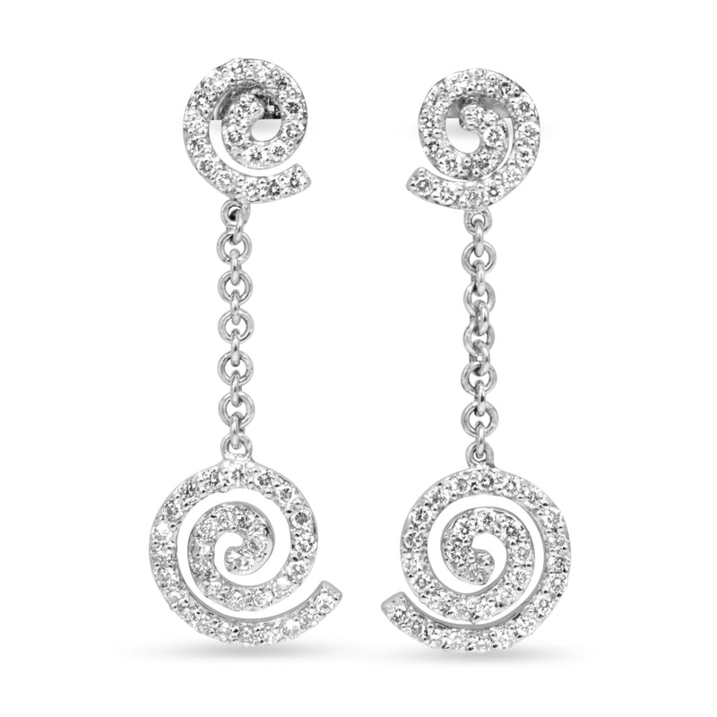 14ct White Gold Diamond Drop Swirl Earrings