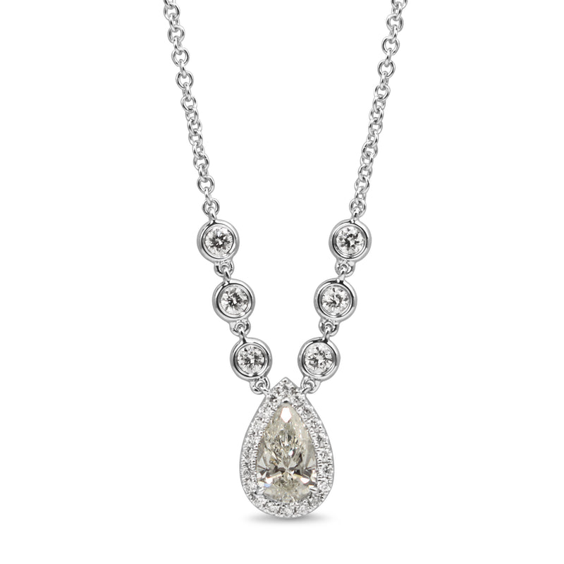 18ct White Gold Pear Diamond Halo Necklace