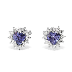 18ct White Gold Tanzanite and Diamond Heart Halo Earrings