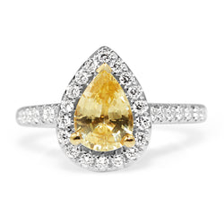 18ct White Gold Yellow Sapphire and Diamond Halo Ring