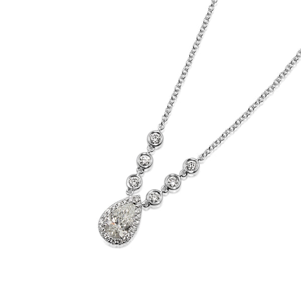 18ct White Gold Pear Diamond Halo Necklace