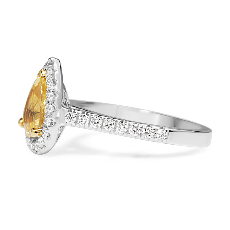 18ct White Gold Yellow Sapphire and Diamond Halo Ring