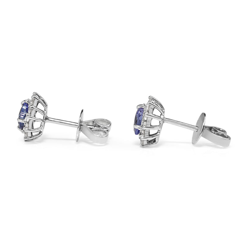 18ct White Gold Tanzanite and Diamond Heart Halo Earrings