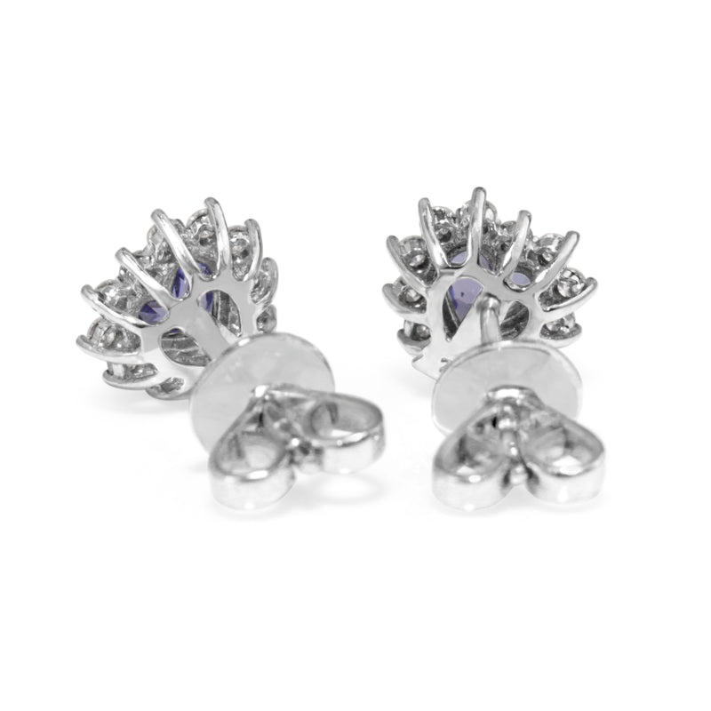 18ct White Gold Tanzanite and Diamond Heart Halo Earrings