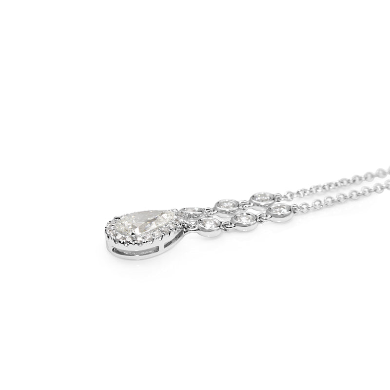 18ct White Gold Pear Diamond Halo Necklace