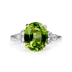 18ct Yellow and White Gold Peridot and Diamond Ring