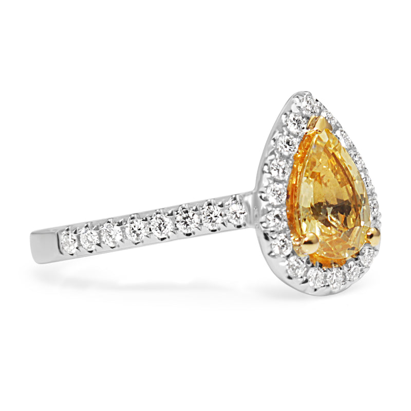 18ct White Gold Yellow Sapphire and Diamond Halo Ring