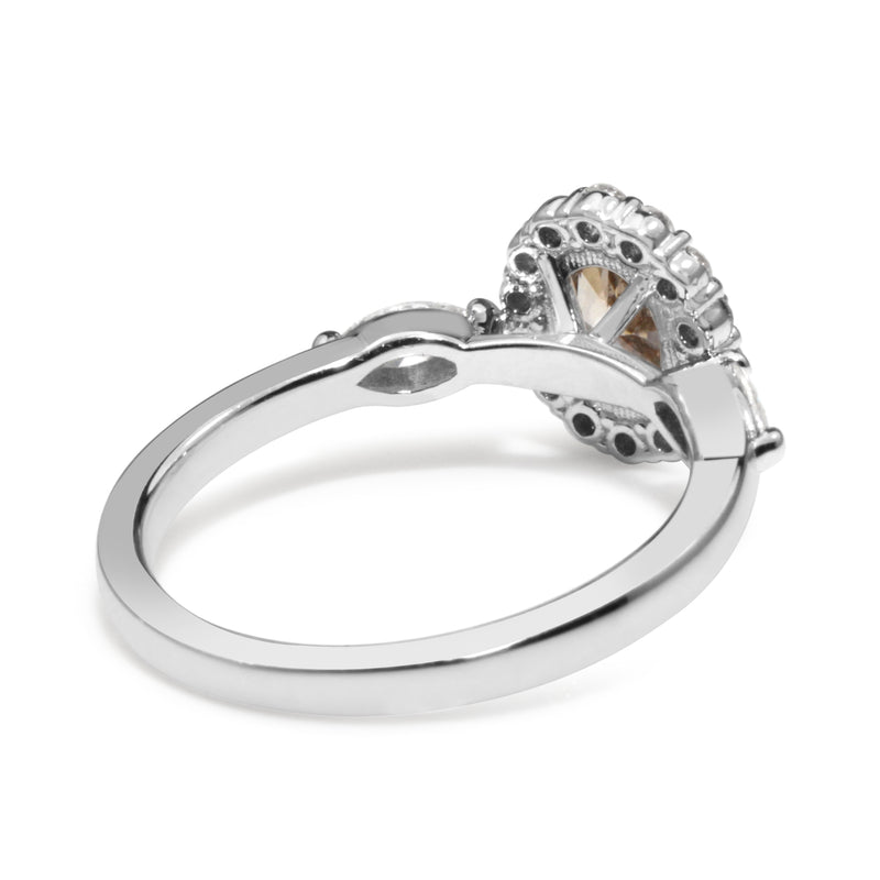 14ct White Gold Champagne Diamond Halo Ring