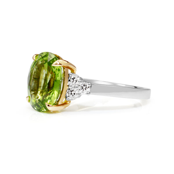 18ct Yellow and White Gold Peridot and Diamond Ring