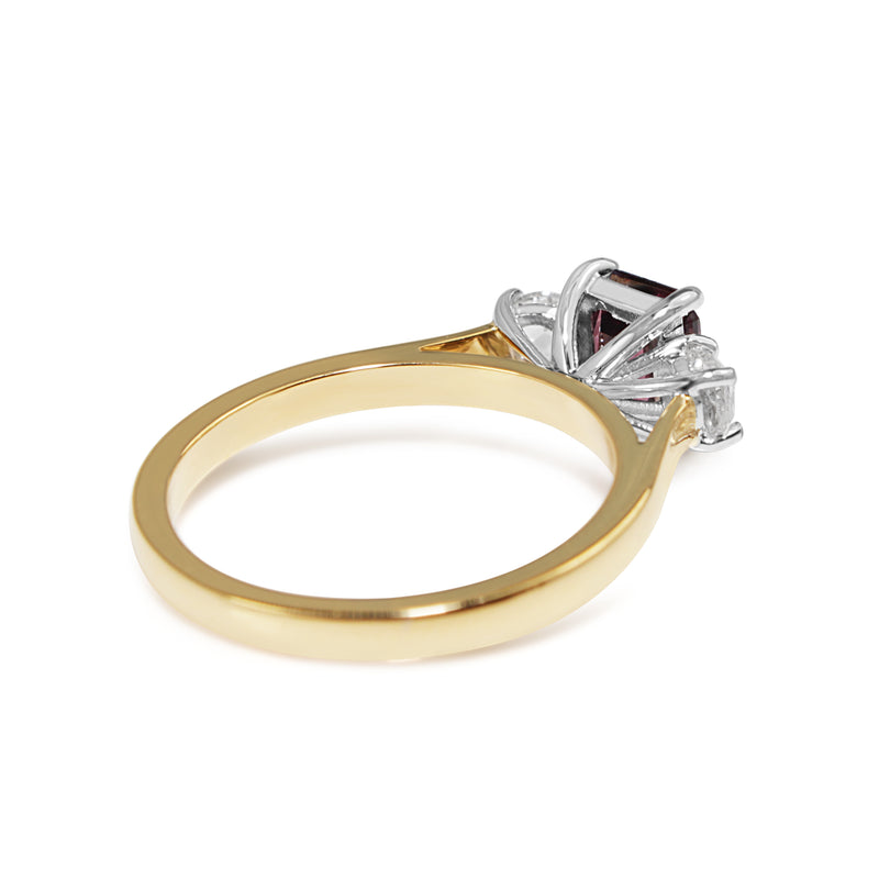 18ct Yellow and White Gold Spinel and Rose Cut Diamond 3 Stone Ring