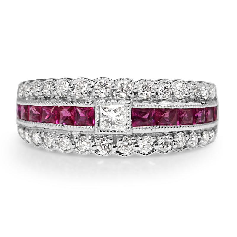 9ct White Gold Ruby and Diamond Band