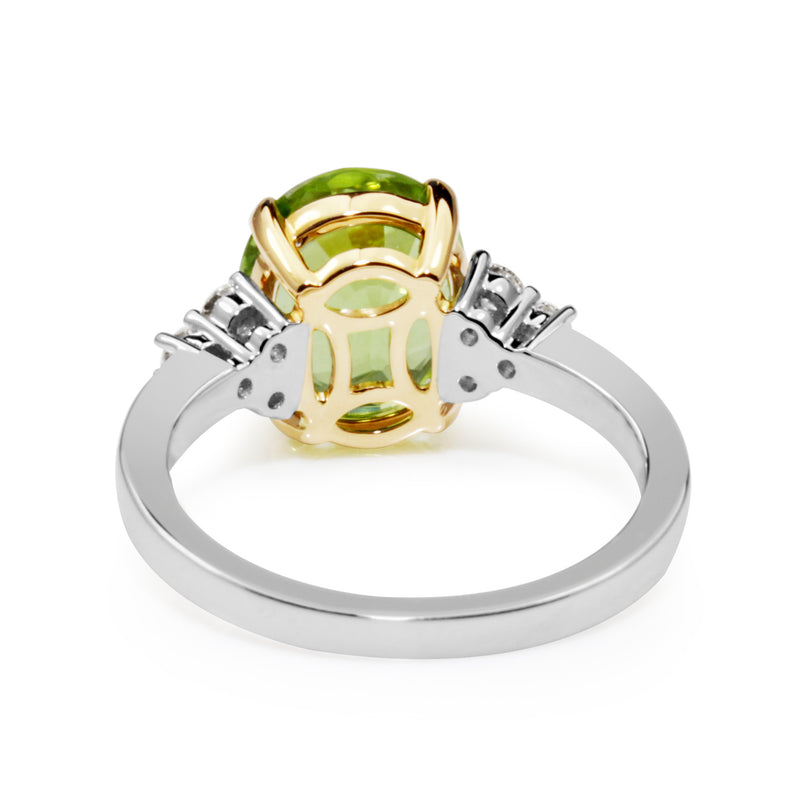 18ct Yellow and White Gold Peridot and Diamond Ring