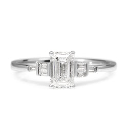 Platinum Emerald Cut Deco Style Diamond Ring