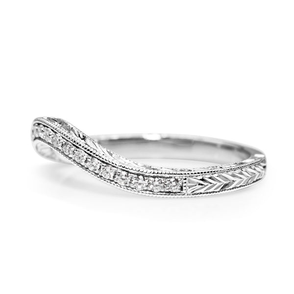 18ct White Gold Curved Diamond Band with Engraving