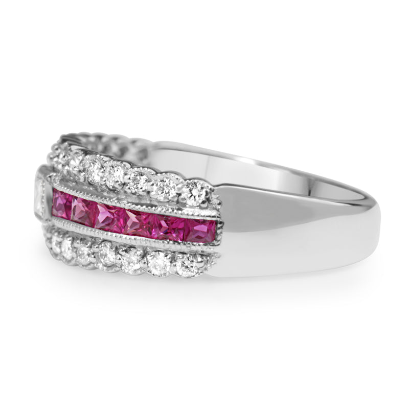 9ct White Gold Ruby and Diamond Band