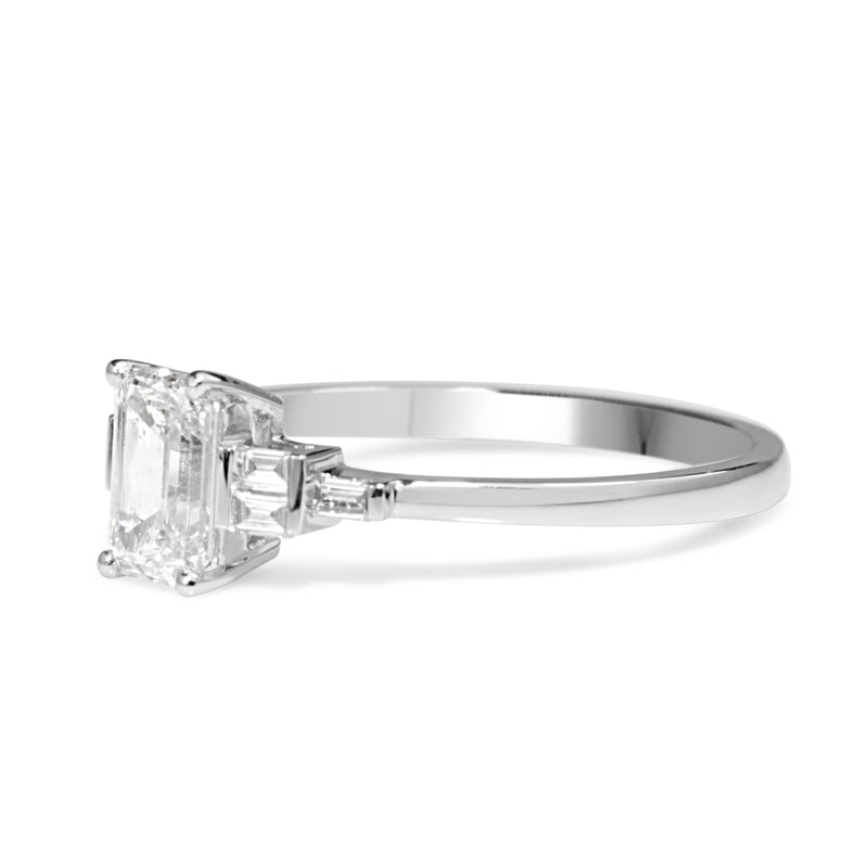 Platinum Emerald Cut Deco Style Diamond Ring