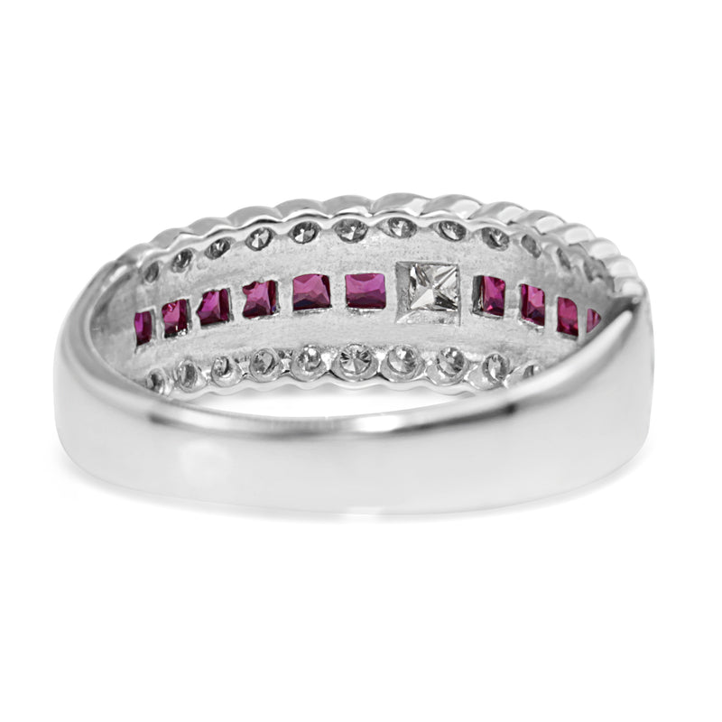 9ct White Gold Ruby and Diamond Band