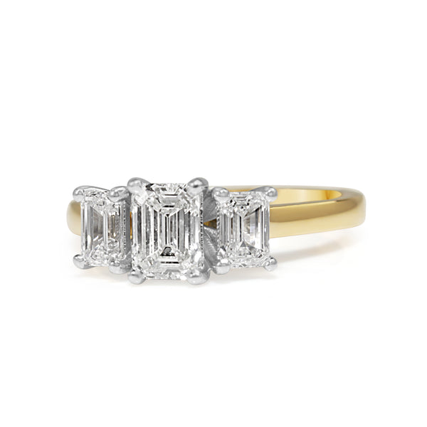 18ct Yellow and White Gold 3 Stone Emerald Cut Diamond Ring