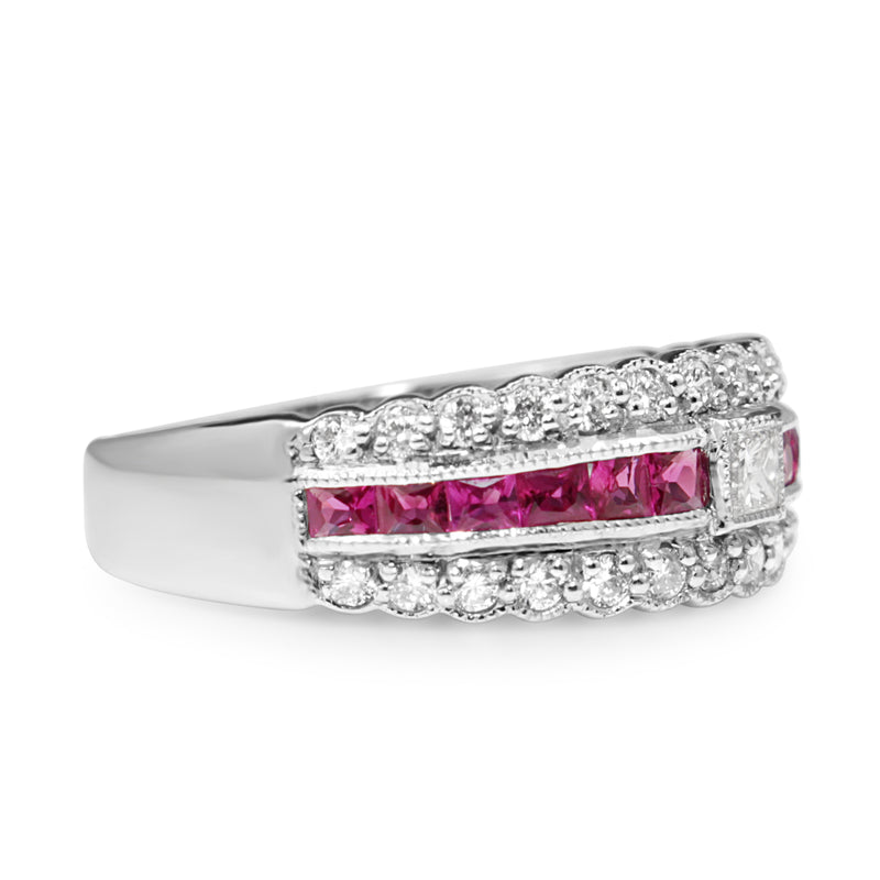 9ct White Gold Ruby and Diamond Band